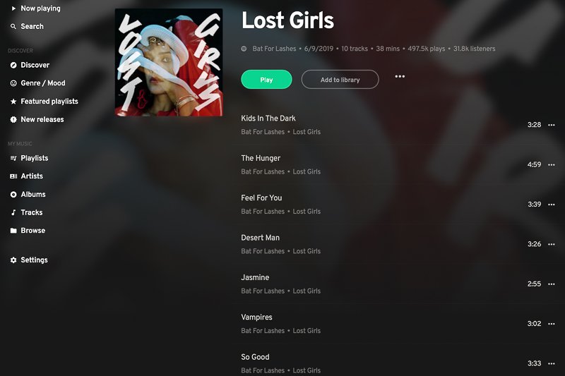 Screenshot of Spotify music in iris web interface