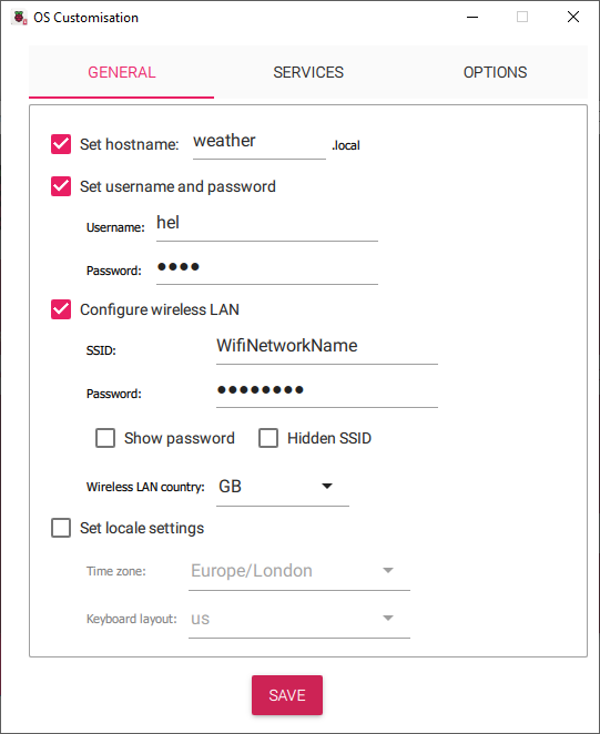 Screenshot of Raspberry Pi Imager's secret menu