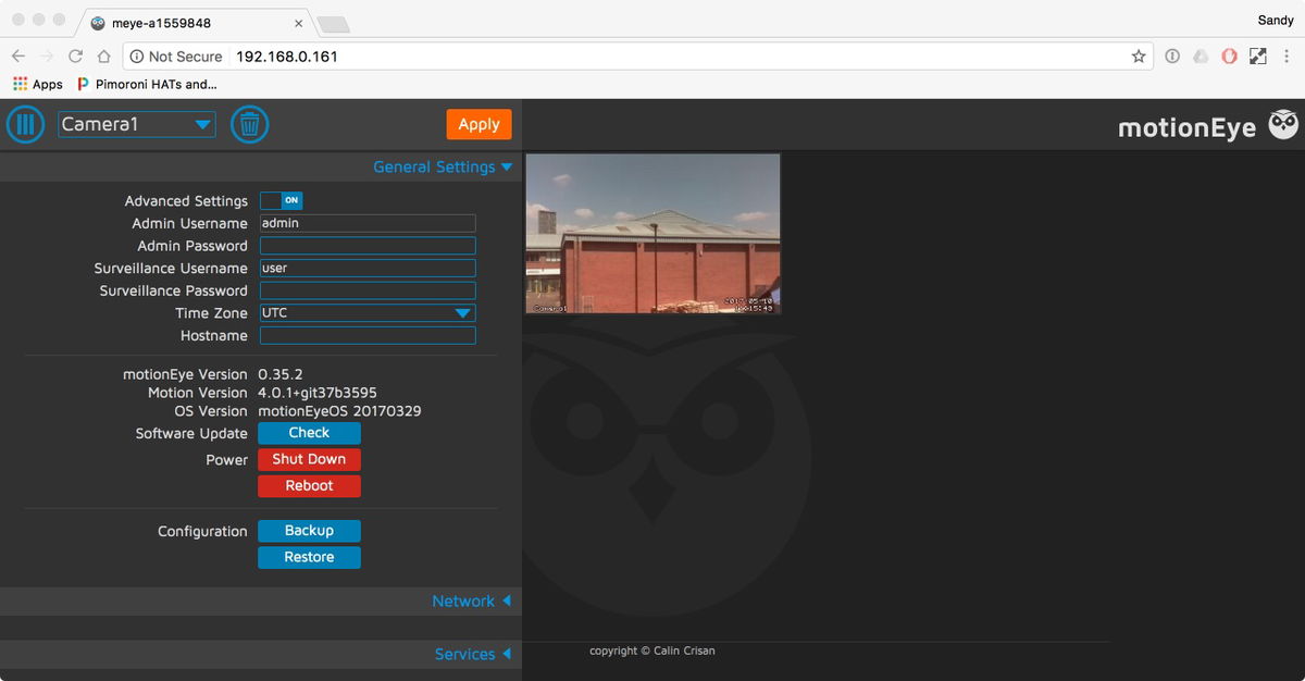 motionEye OS on your OctoCam