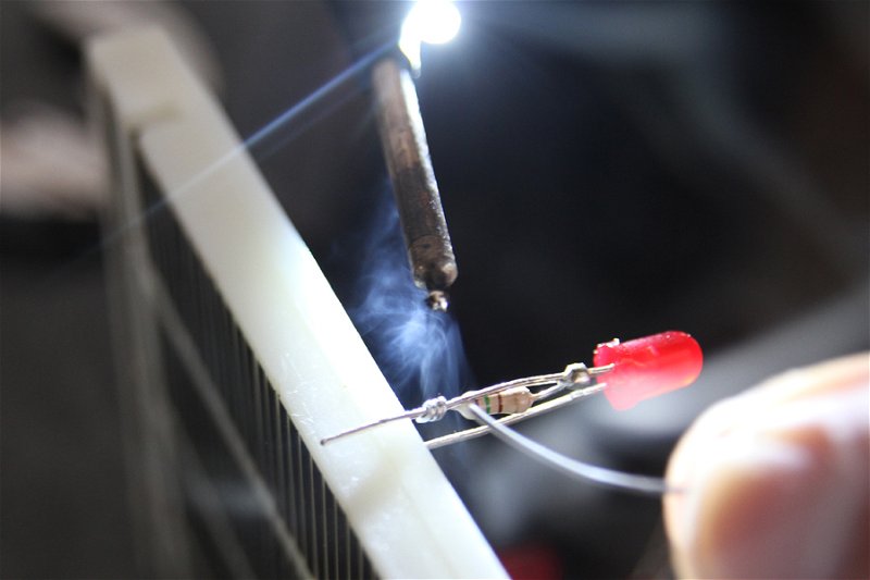 Resistor LED being soldered