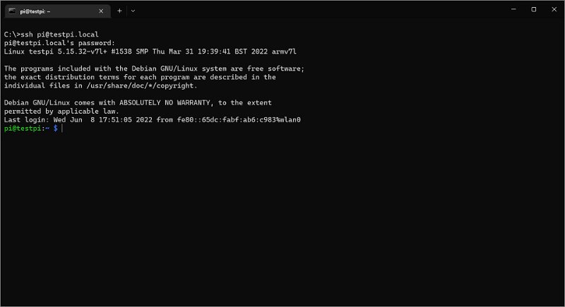 Screenshot of a Windows terminal with SSH command