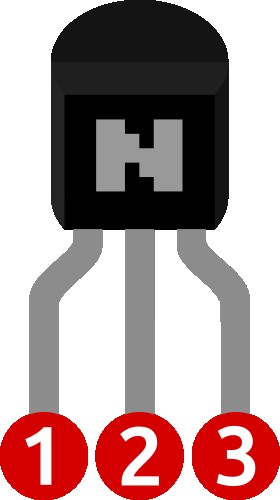 Image of an NPN transistor used to illustrate the pins